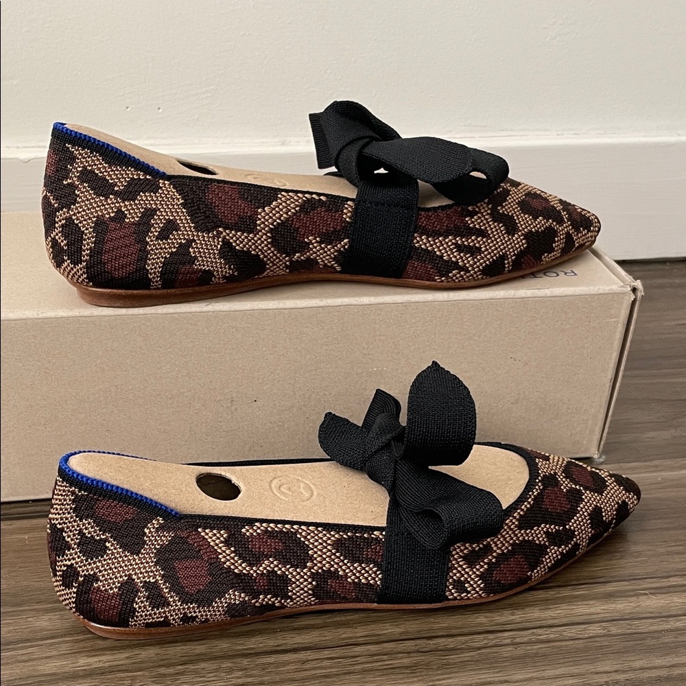 Rothy's Leopard Print Flats with Black Bow